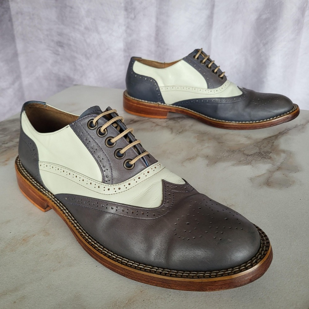 GoodByeFolk Two Tone Leather Wingtip Brogue Shoes Mens Size 8.5 D Gray White